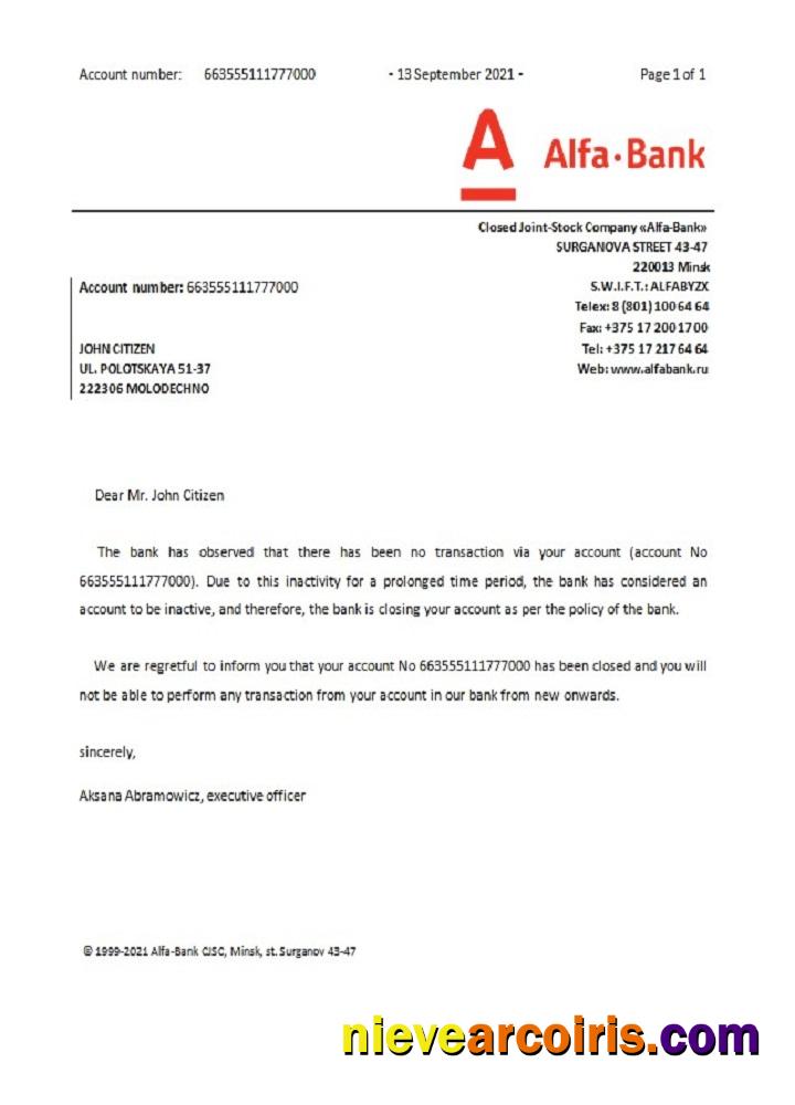 Belarus Alfa closure reference